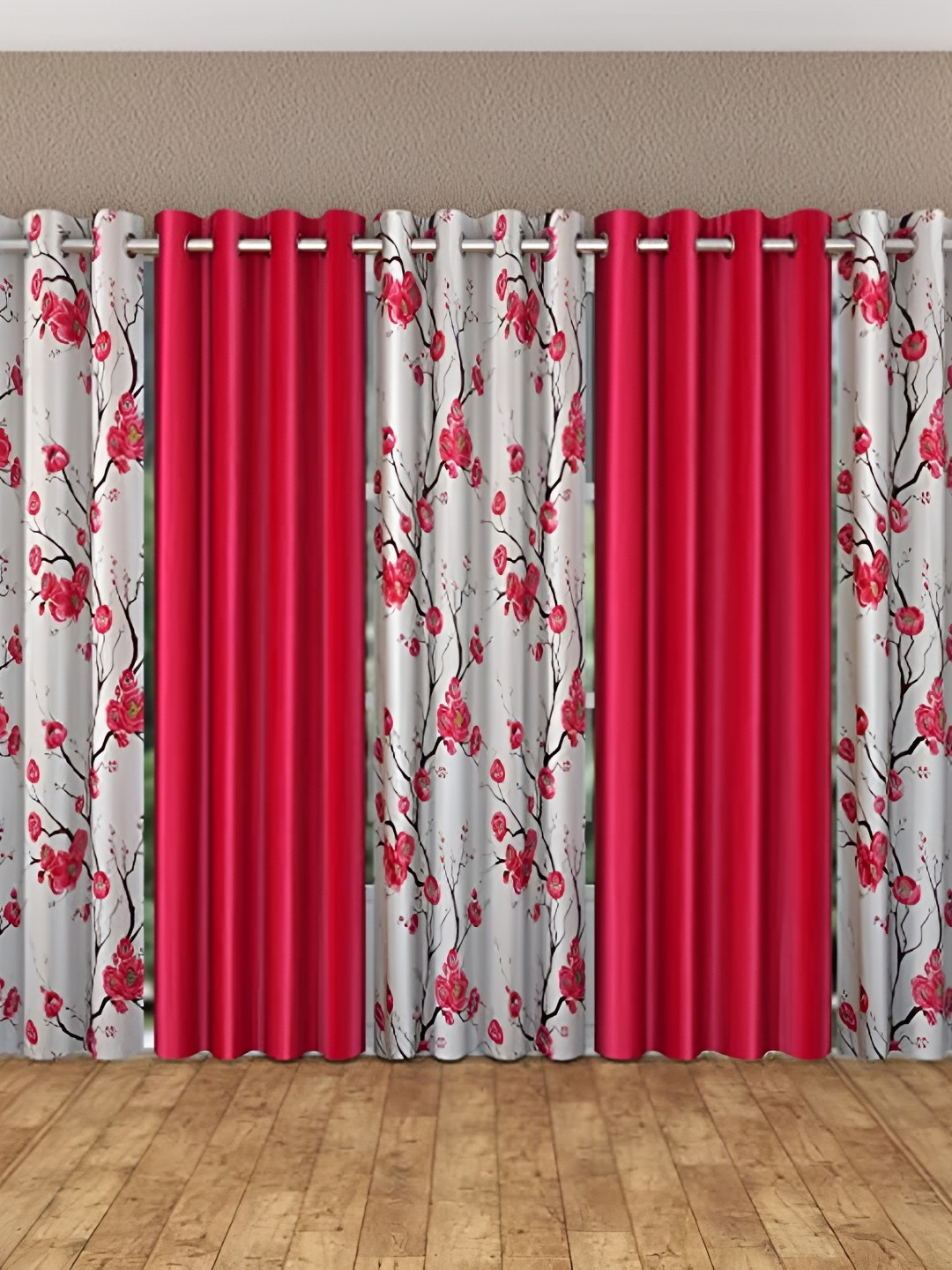 

Galaxy Home Decor Pink 4 Floral Room Darkening Long Door Curtains