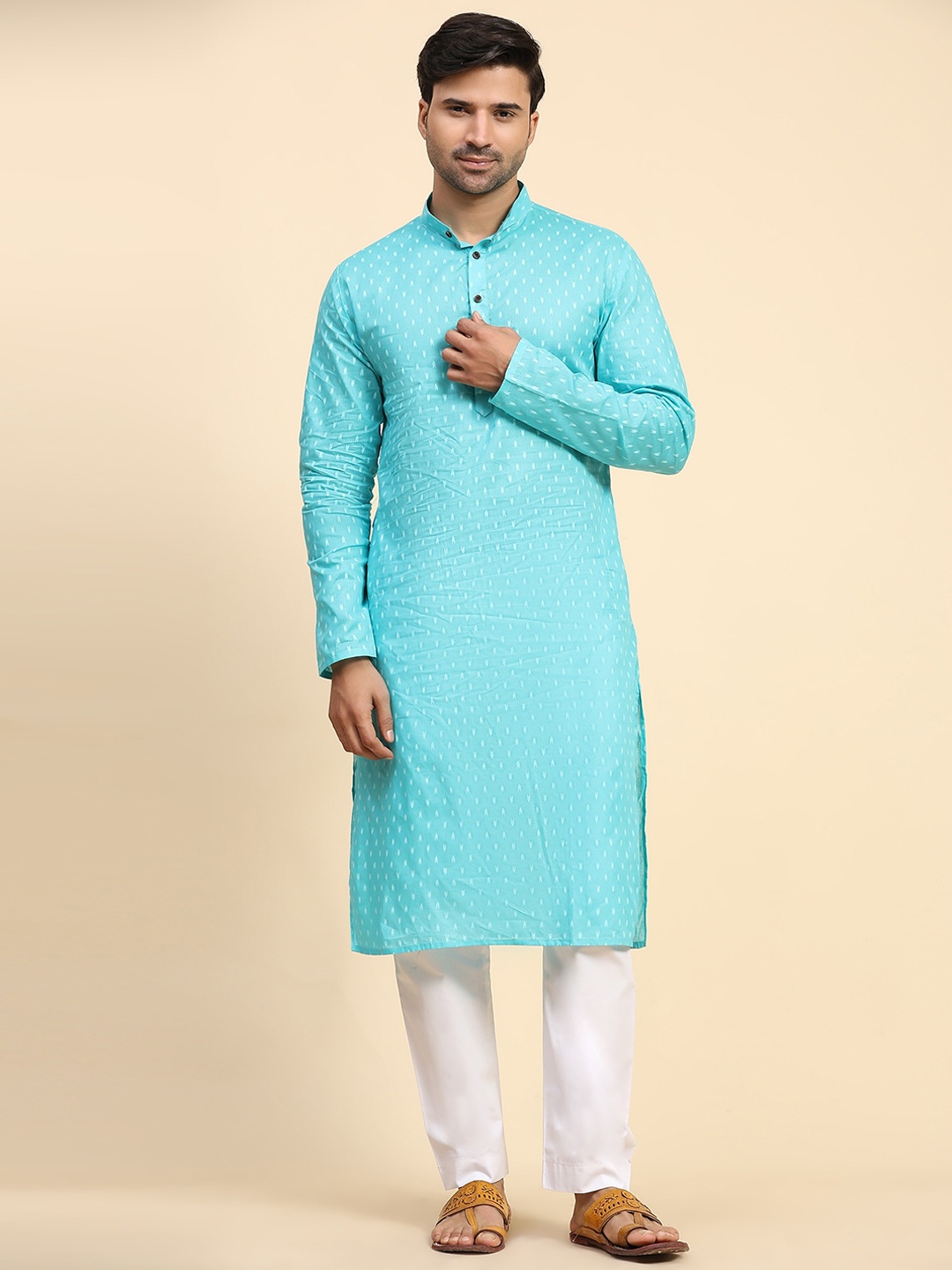 

Koshin Geometric Printed Jacquard Pure Cotton Straight Kurta, Blue