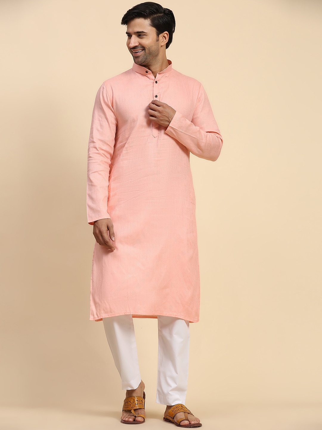 

Koshin Woven Design Jacquard Pure Cotton Straight Kurta, Peach
