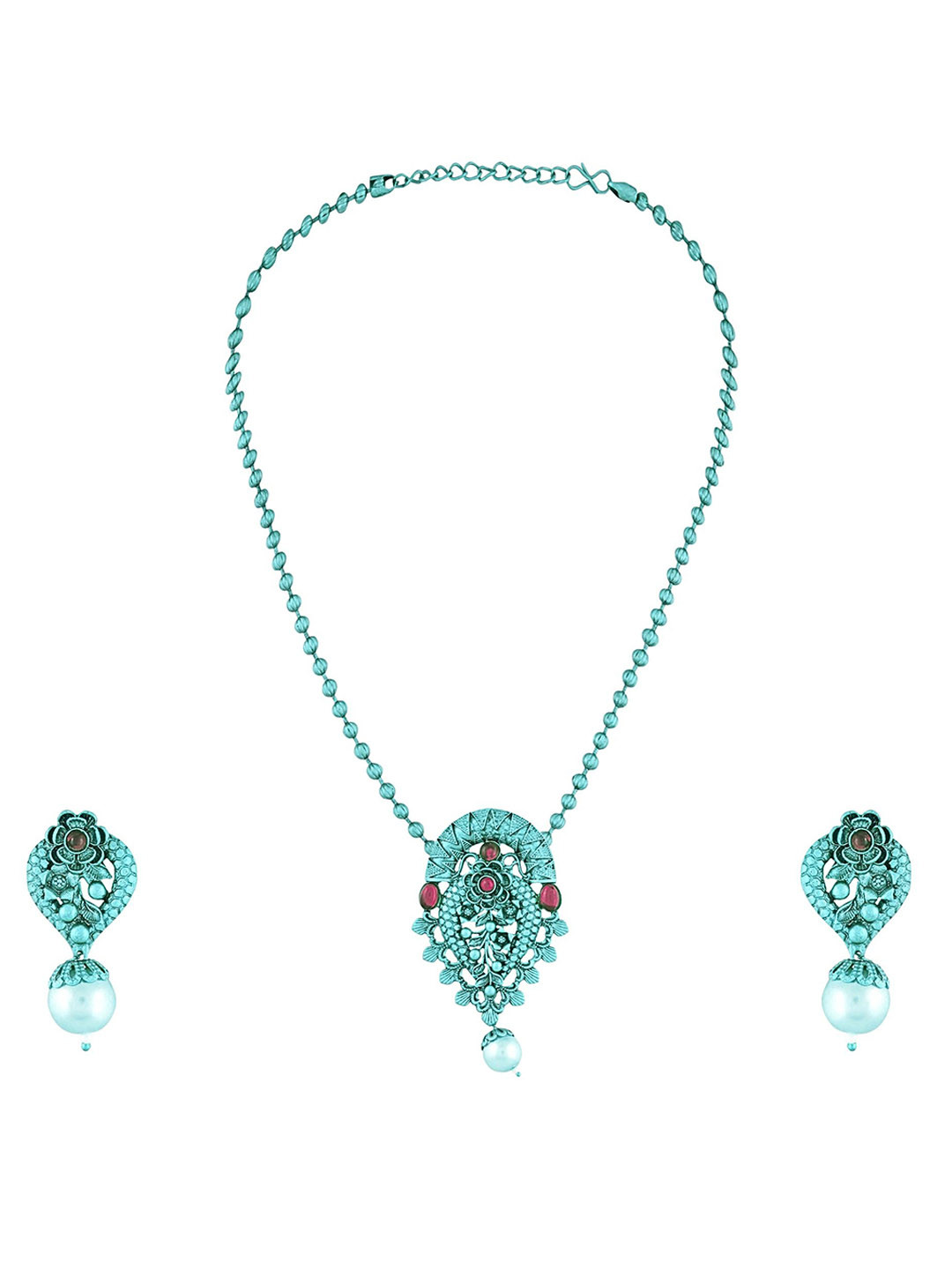 

MANSIYAORANGE Silver Plated & Stoned Studded Jewellery Set