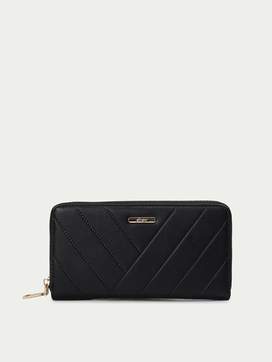 

Ginger by Lifestyle Women Textured Zip Around Wallet, Black