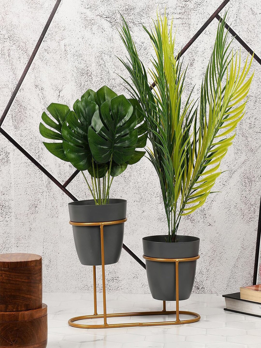 

Kuber Industries Black 2 Pieces Planters With Stand