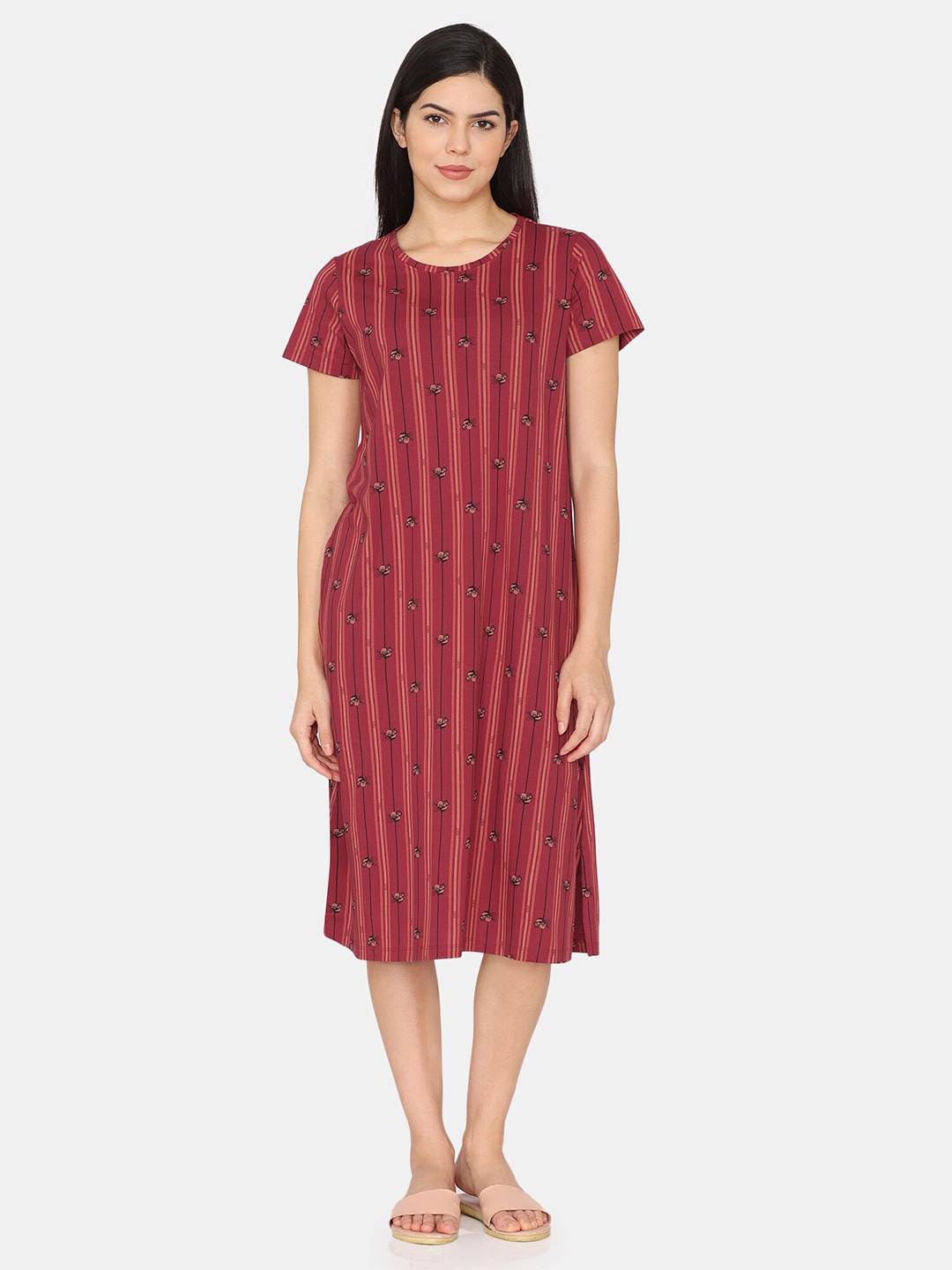 

Zivame Ethnic Motifs Printed Pure Cotton Nightdress, Red