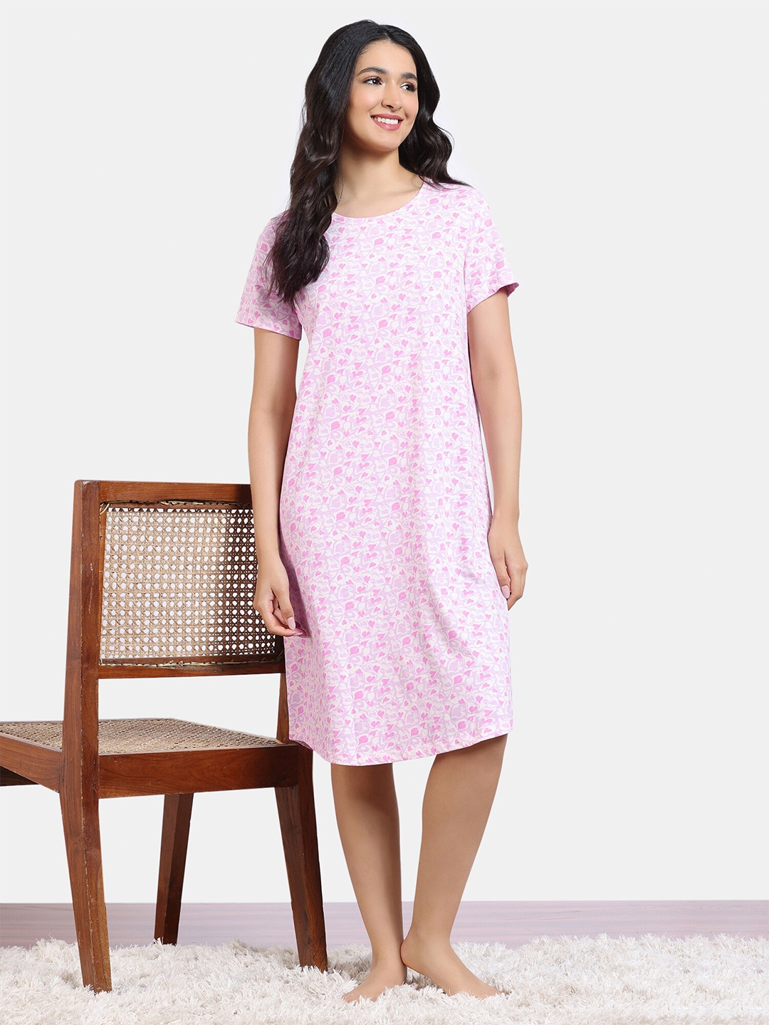 

Zivame Conversational Printed Pure Cotton Nightdress, Pink