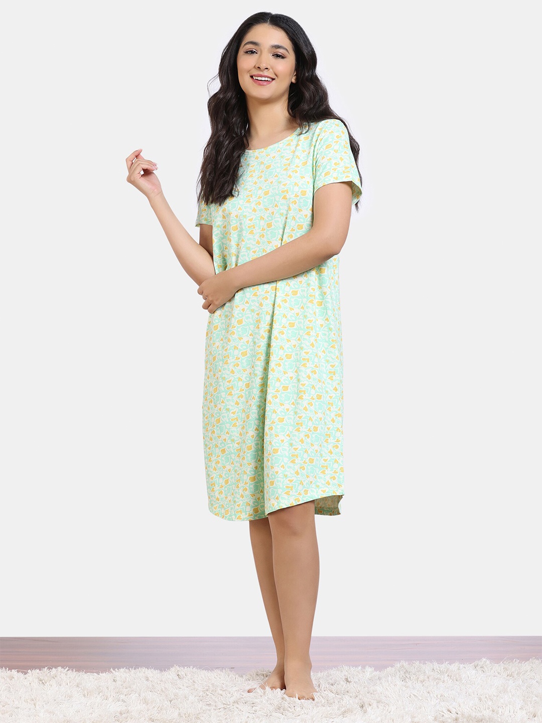 

Zivame Conversational Printed Pure Cotton Nightdress, Green