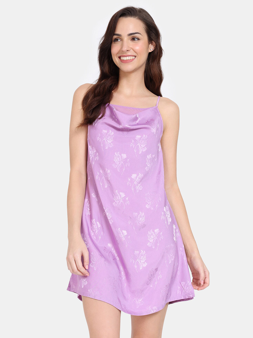 

Zivame Ethnic Motifs Printed Shoulder Straps Nightdress, Purple