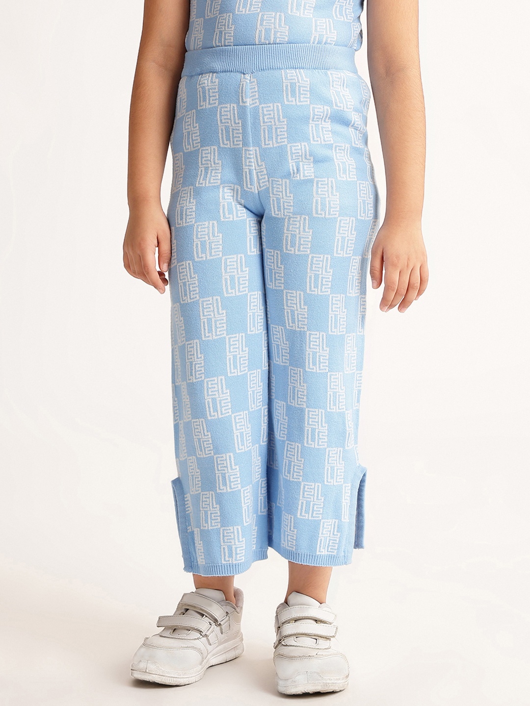 

ELLE Girls Mid Rise Checked Trousers, Blue