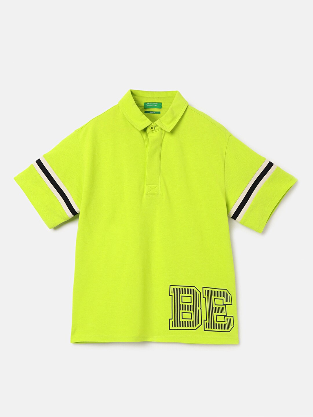 

United Colors of Benetton Boys Polo Collar Pure Cotton Boxy T-shirt, Green