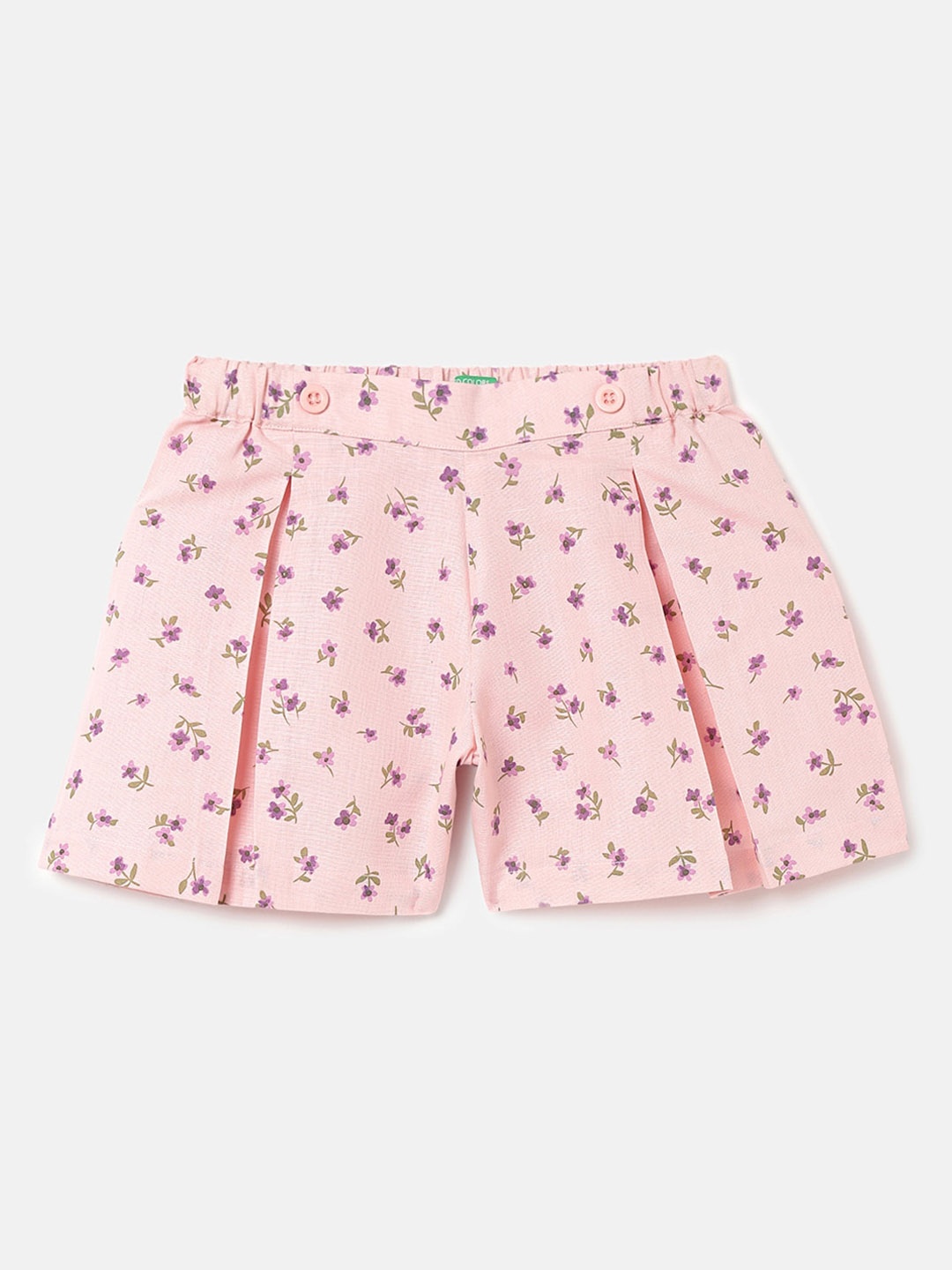 

United Colors of Benetton Girls Floral Printed Cotton Linen Shorts, Pink