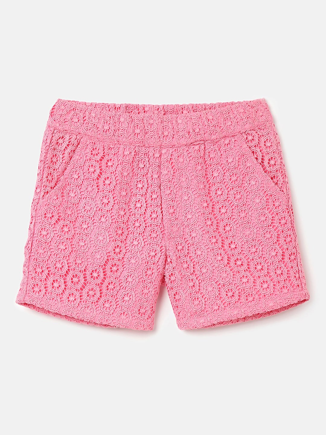 

United Colors of Benetton Girls Floral Self Design Mid-Rise Shorts, Pink
