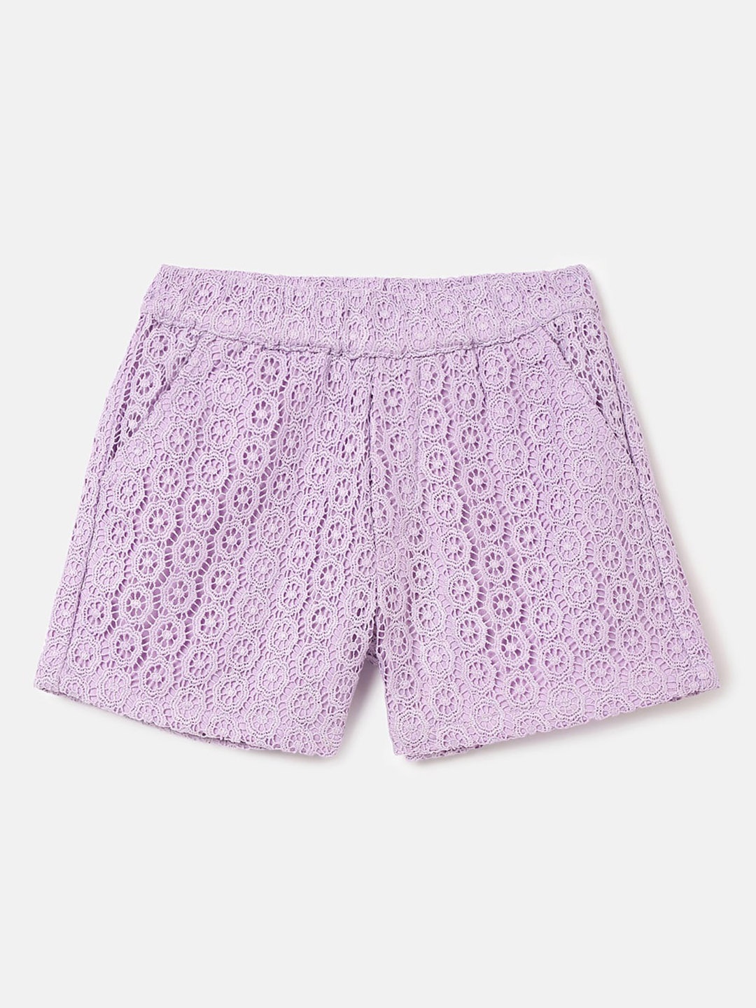 

United Colors of Benetton Girls Floral Self Design Mid-Rise Shorts, Purple