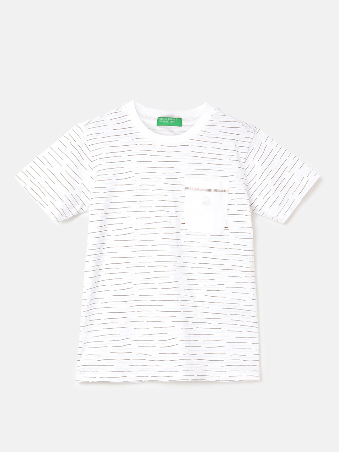 

United Colors of Benetton Boys Striped Round Neck Pure Cotton T-shirt, White