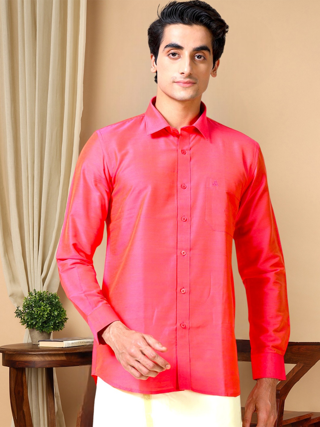 

TATTVA Classic Slim Fit Long Sleeves Ethnic Shirt, Fuchsia