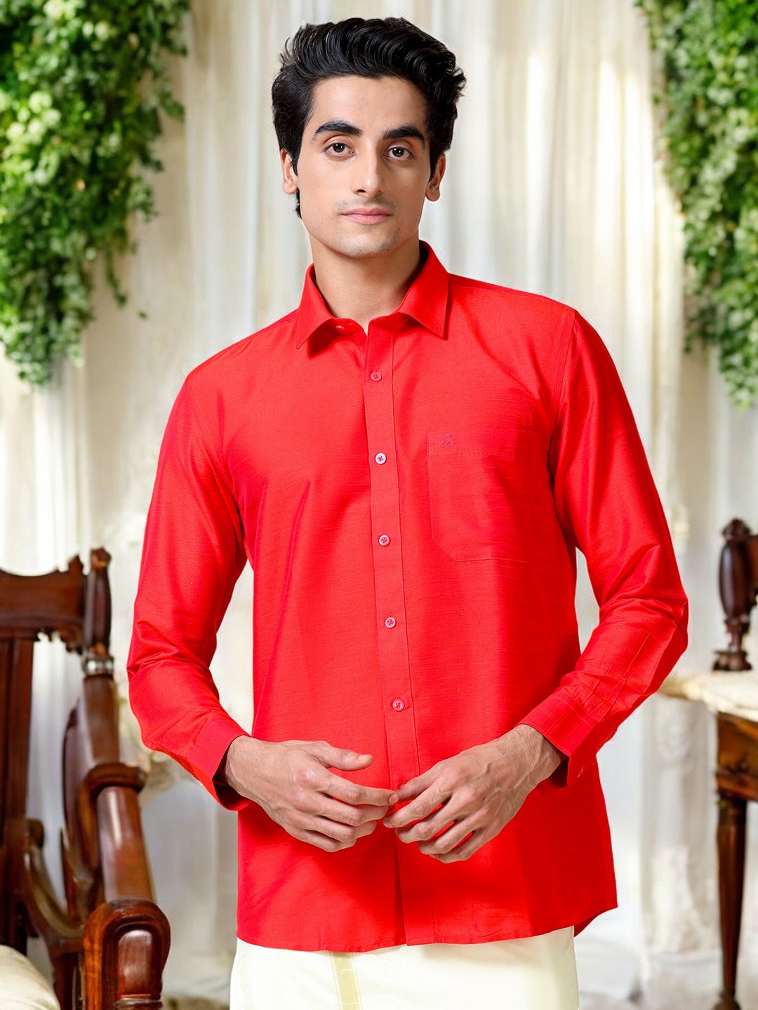 

TATTVA Classic Cotton Slim Fit Opaque Shirt, Red