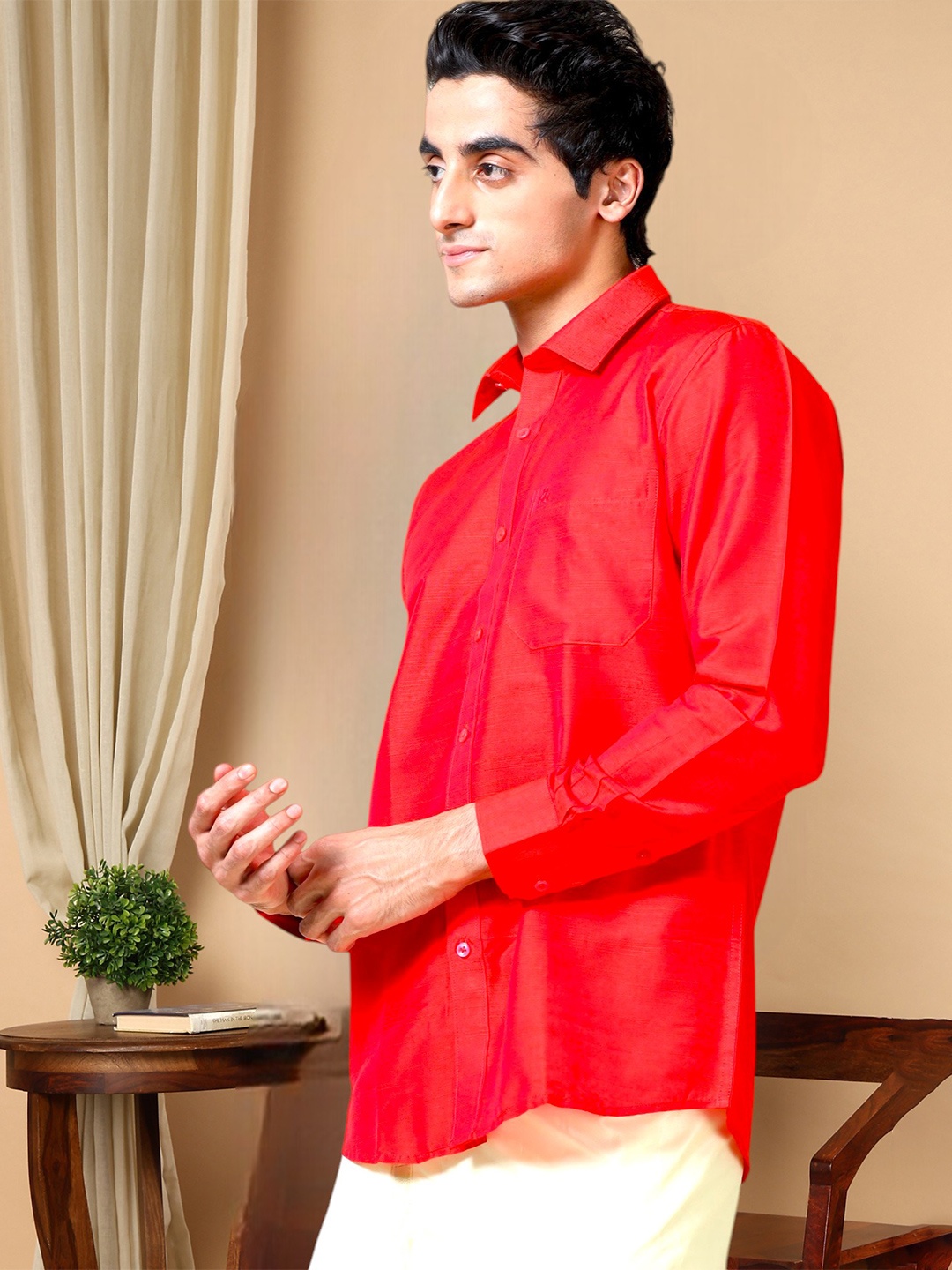 

TATTVA Classic Cotton Slim Fit Opaque Shirt, Red