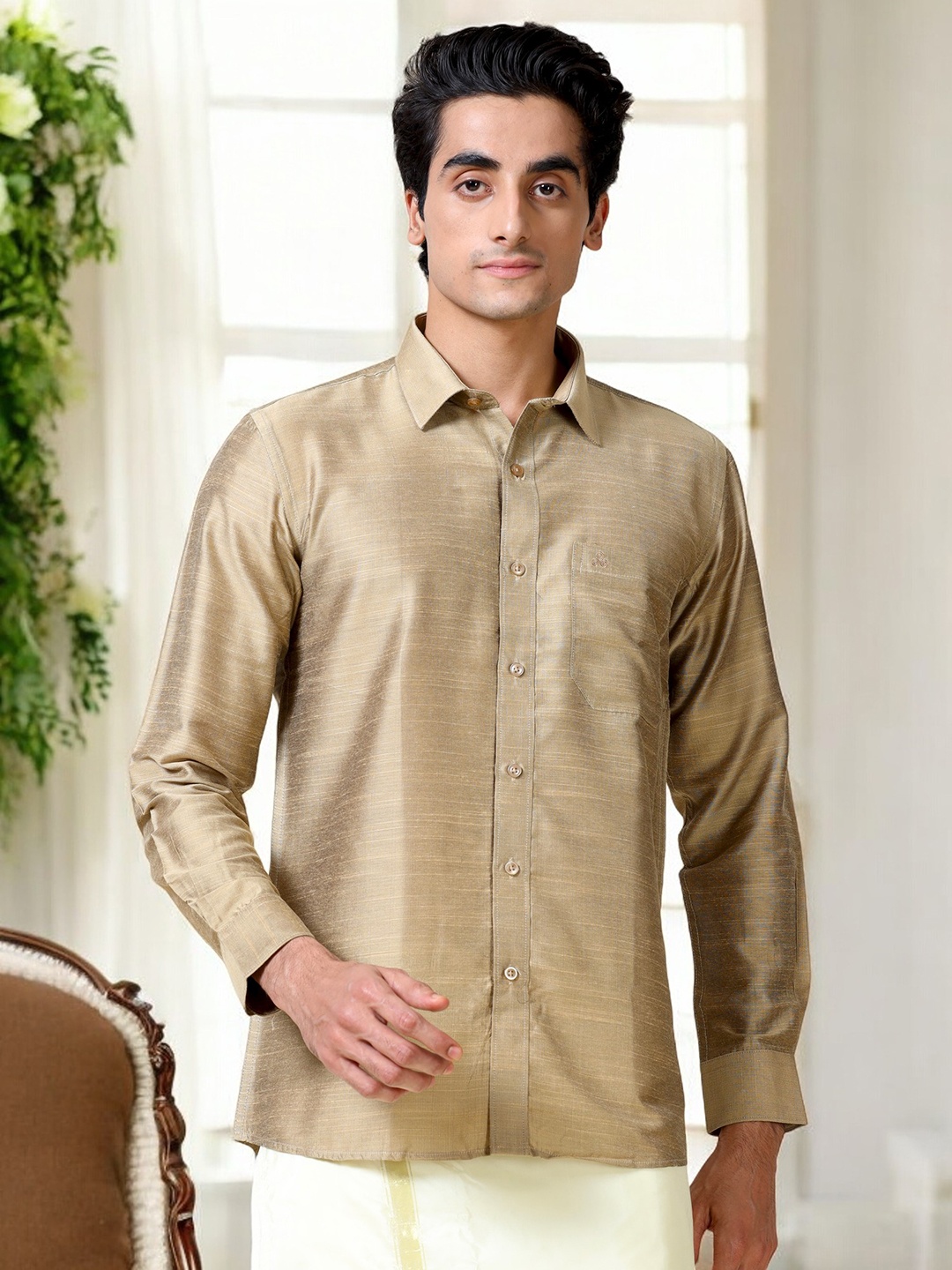 

TATTVA Classic Slim Fit Long Sleeves Ethnic Shirt, Brown