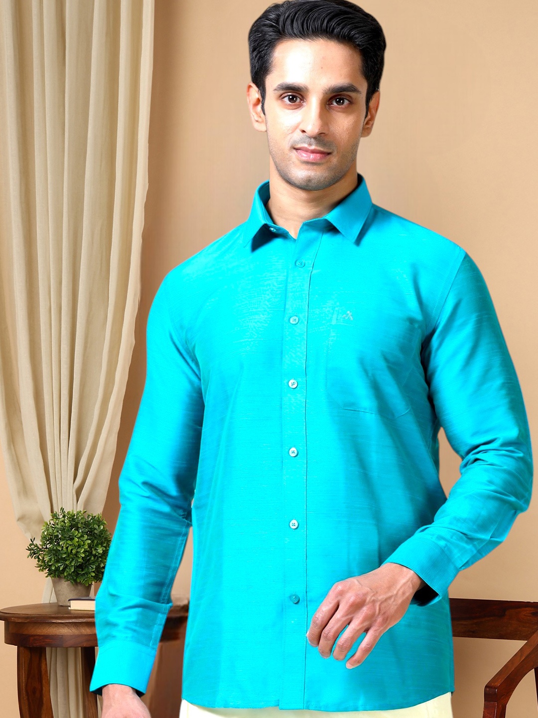 

TATTVA Classic Slim Fit Long Sleeves Ethnic Shirt, Blue