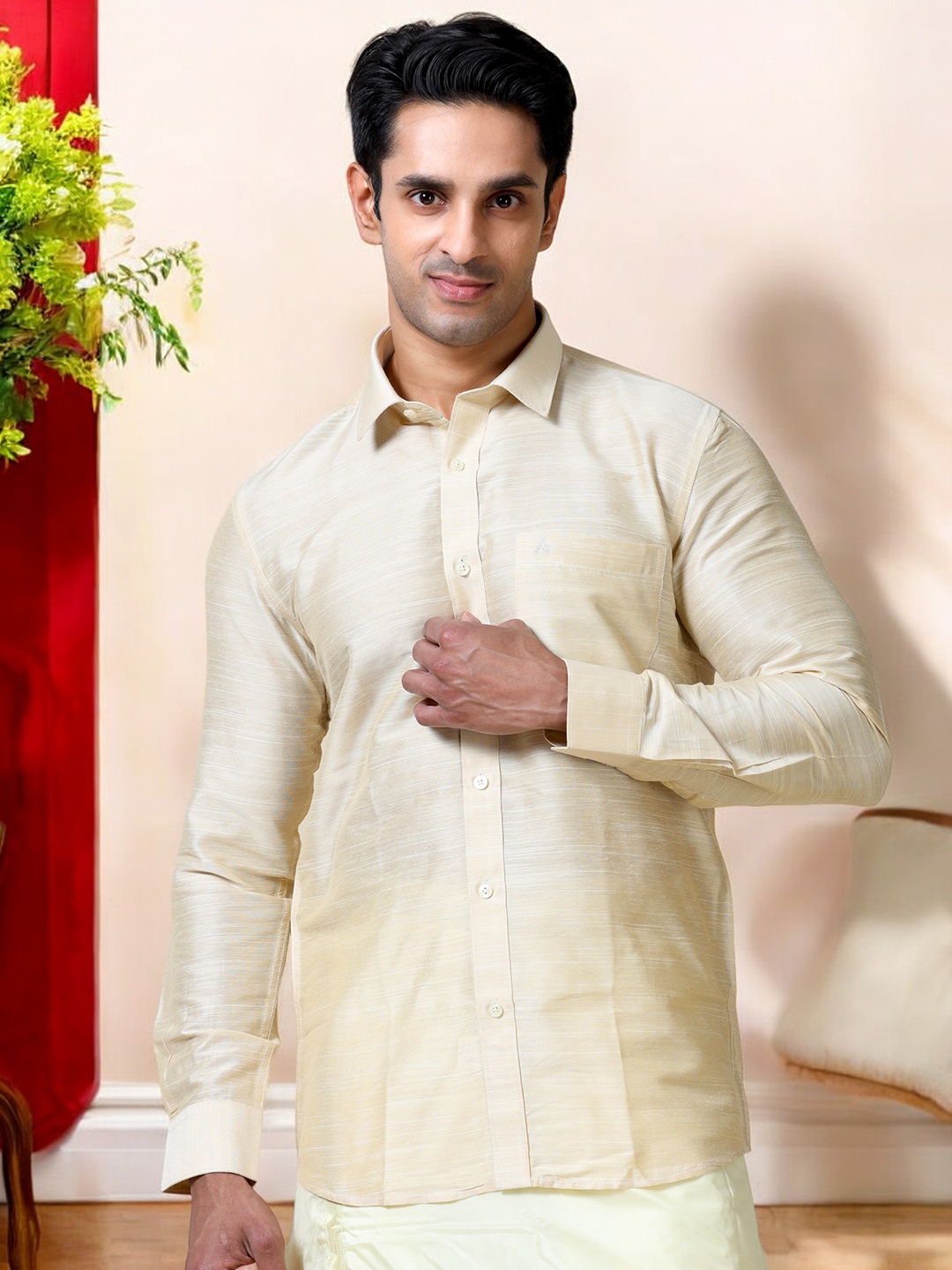 

TATTVA Classic Slim Fit Long Sleeves Ethnic Shirt, Gold