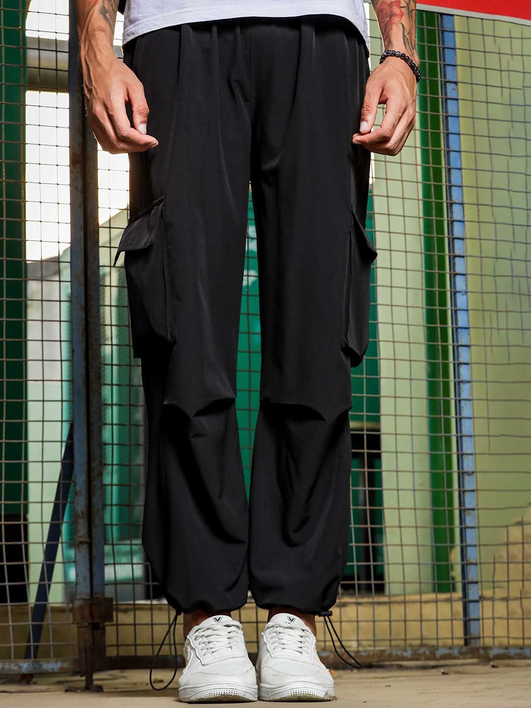

House of Koala Unisex Baggy Fit Parachute Cargo Trousers, Black