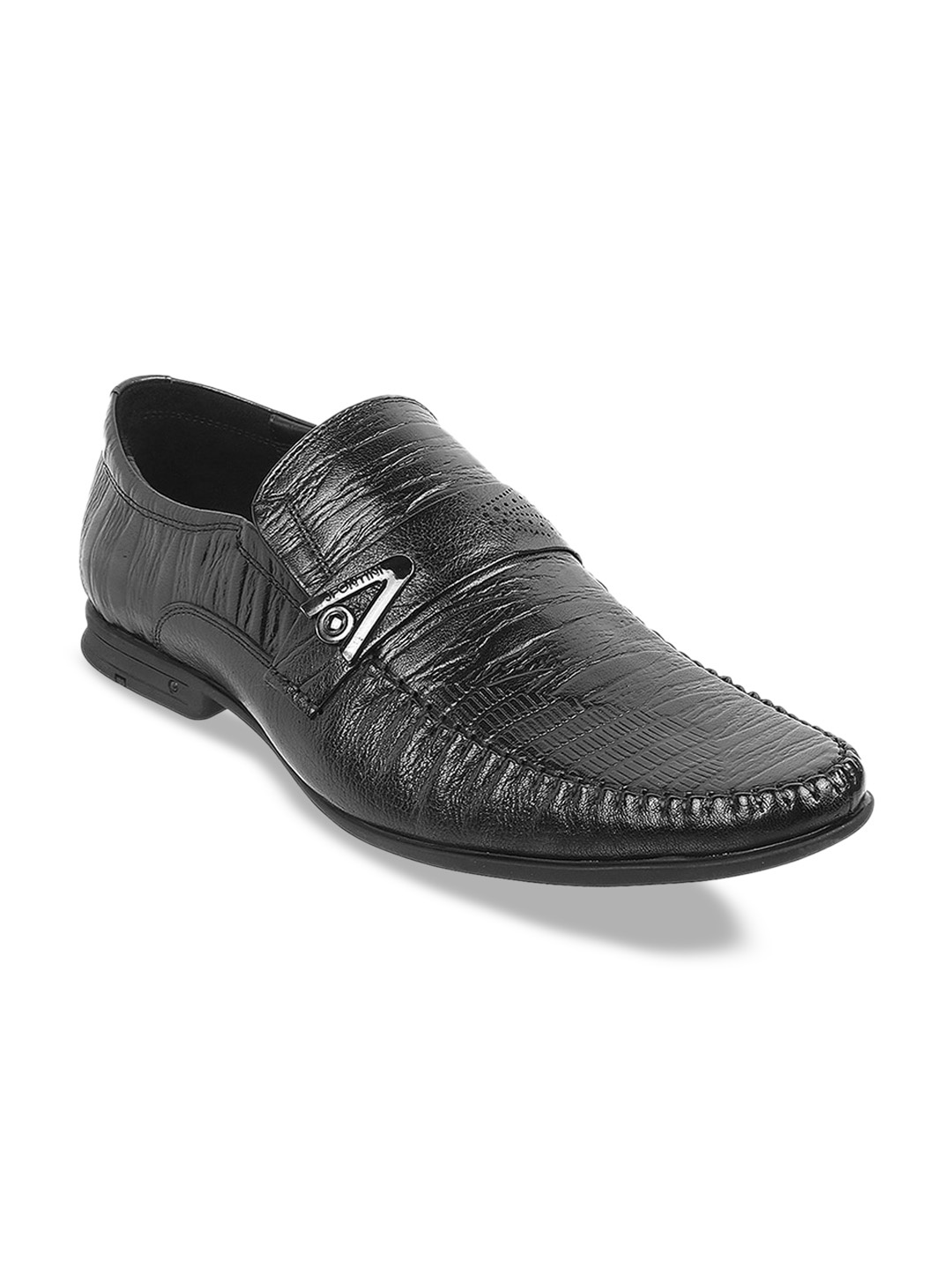 

J.FONTINI Men Textured Formal Slip-On Shoes, Black