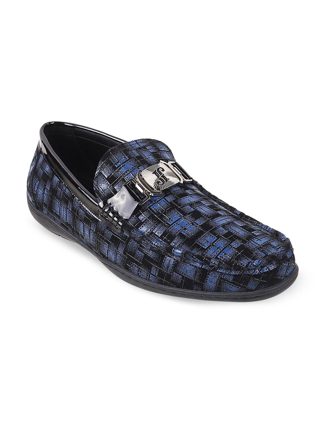 

J.FONTINI Men Textured Leather Loafers Shoes, Blue