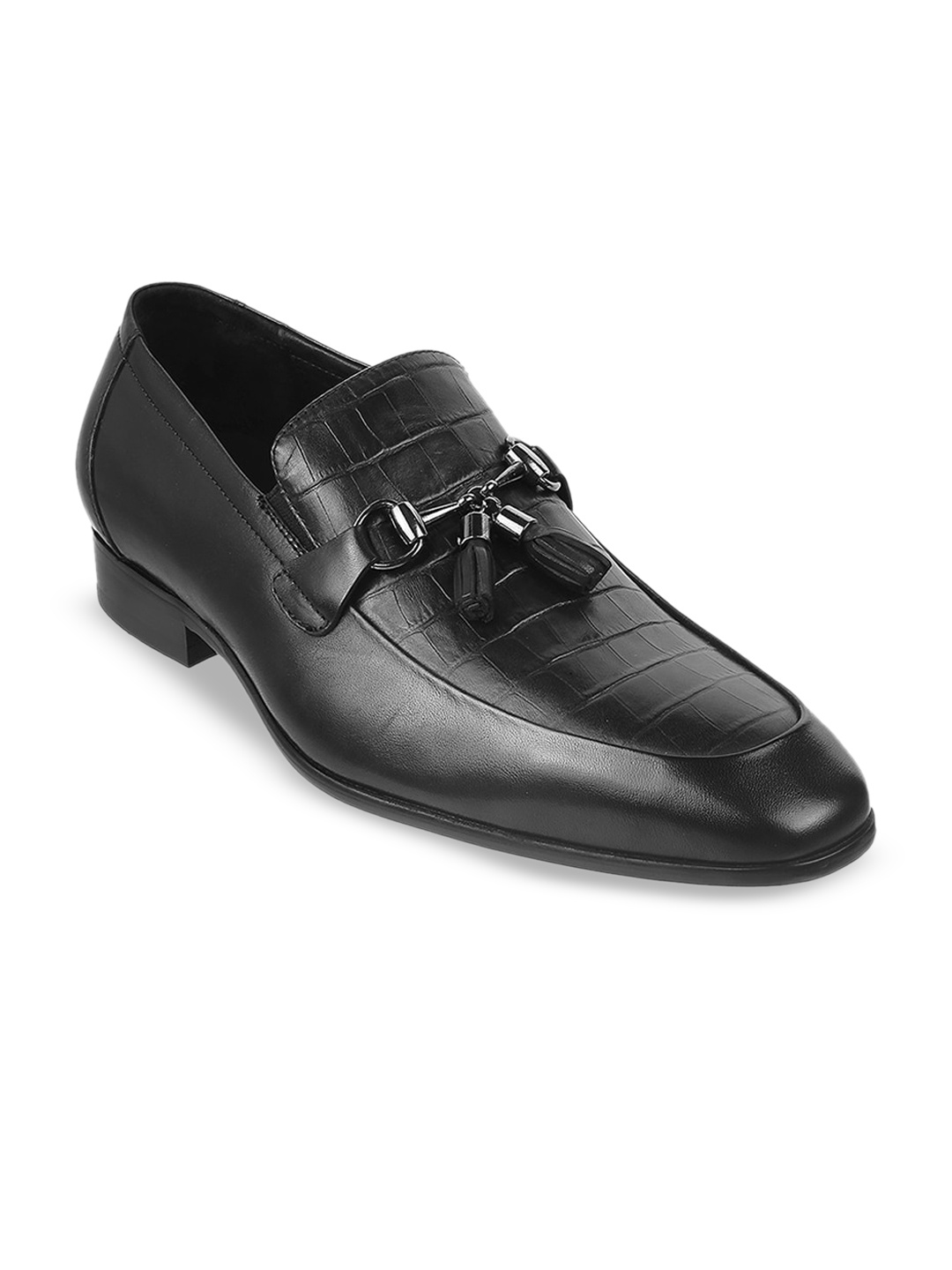 

J.FONTINI Men Textured Formal Loafers, Black