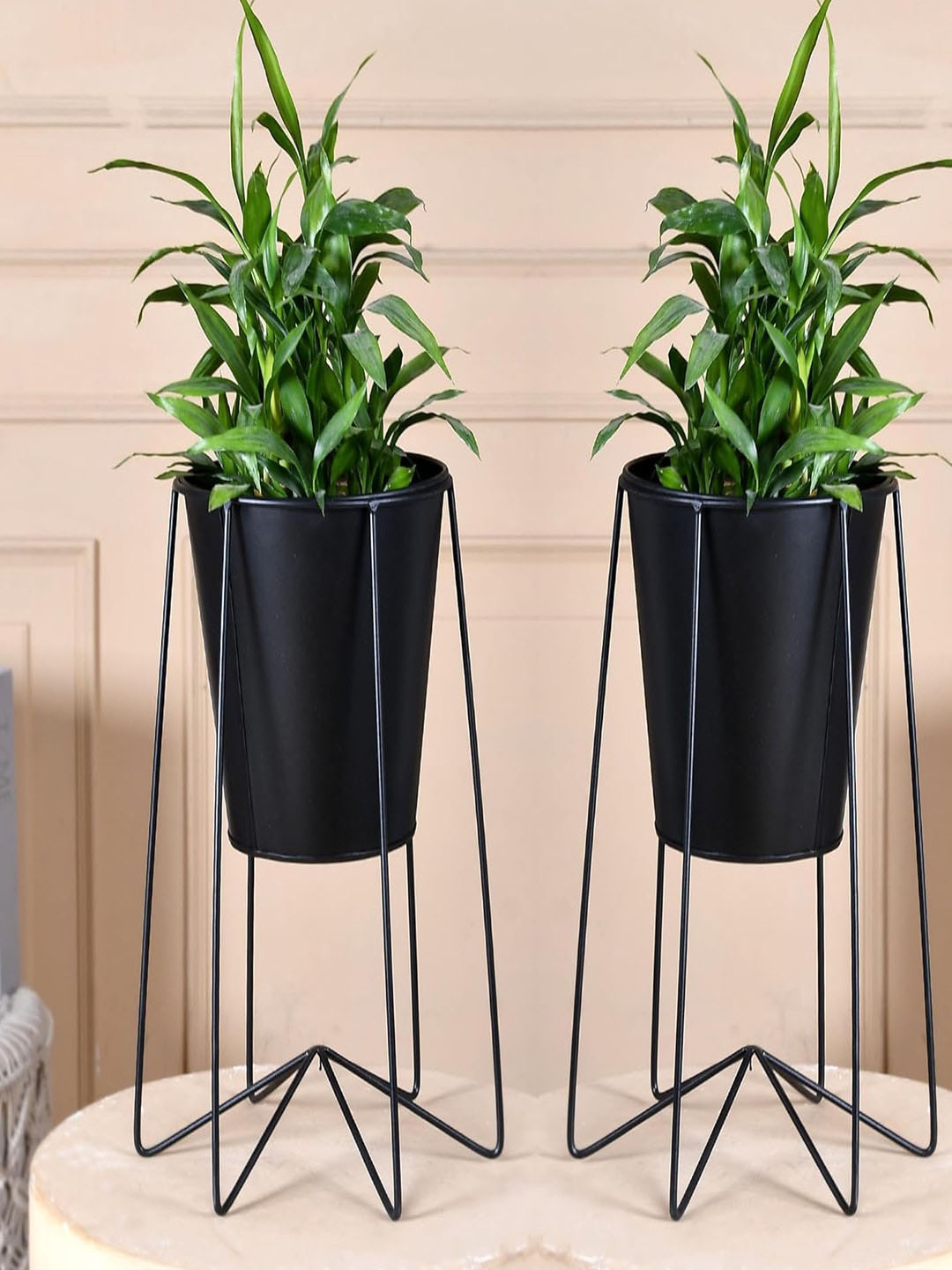 

Kuber Industries Black 2 Pcs Planter Stand With Bucket Planter