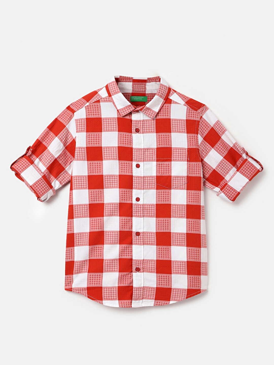 

United Colors of Benetton Boys Gingham Checked Pure Cotton Casual Shirt, Red