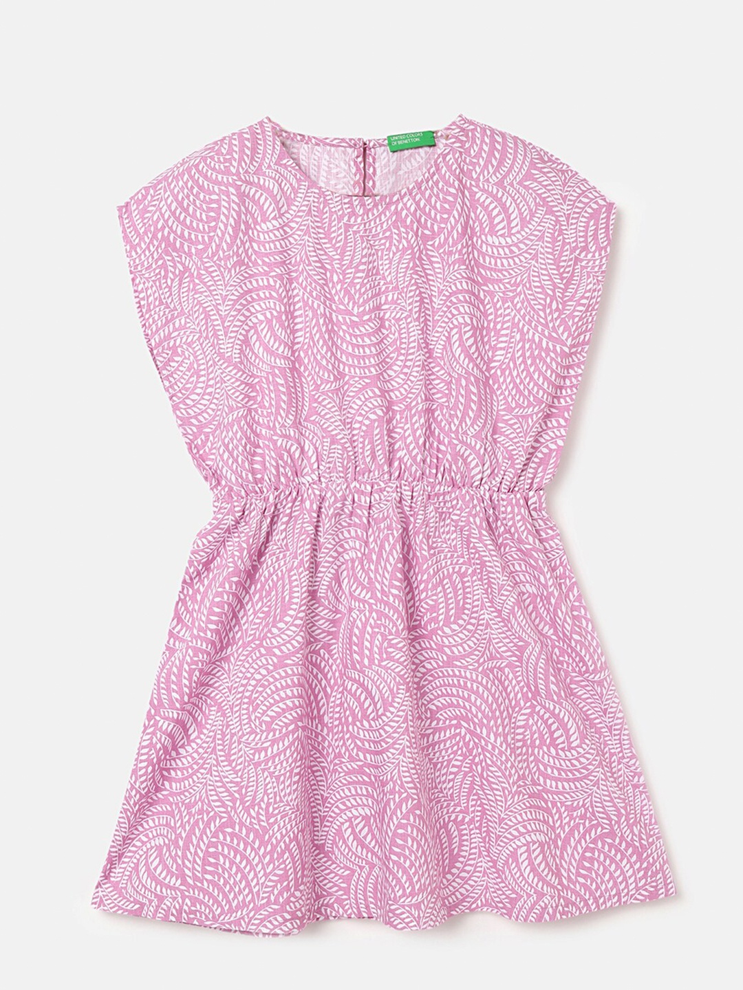 

United Colors of Benetton Girls Printed Cotton Kimono Sleeve Fit & Flare Dress, Lavender