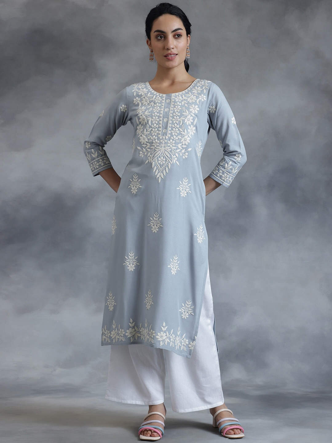 

Libas Ethnic Motifs Embroidered Straight Kurta, Blue