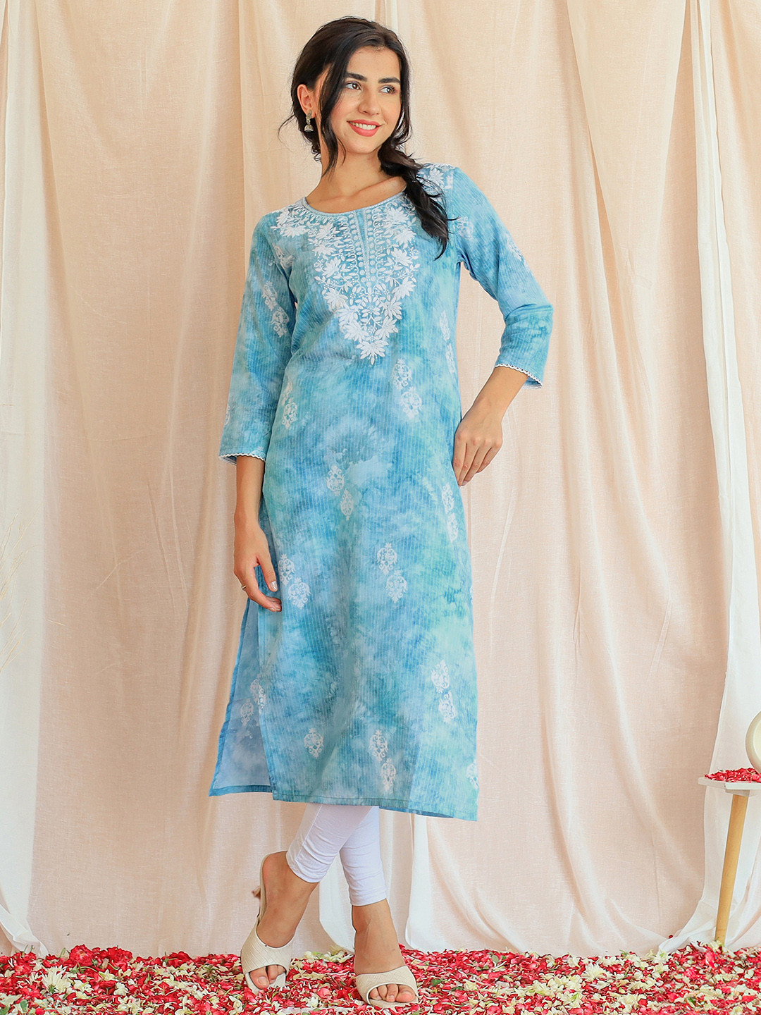 

Libas Floral Embroidered Straight Kurta, Blue