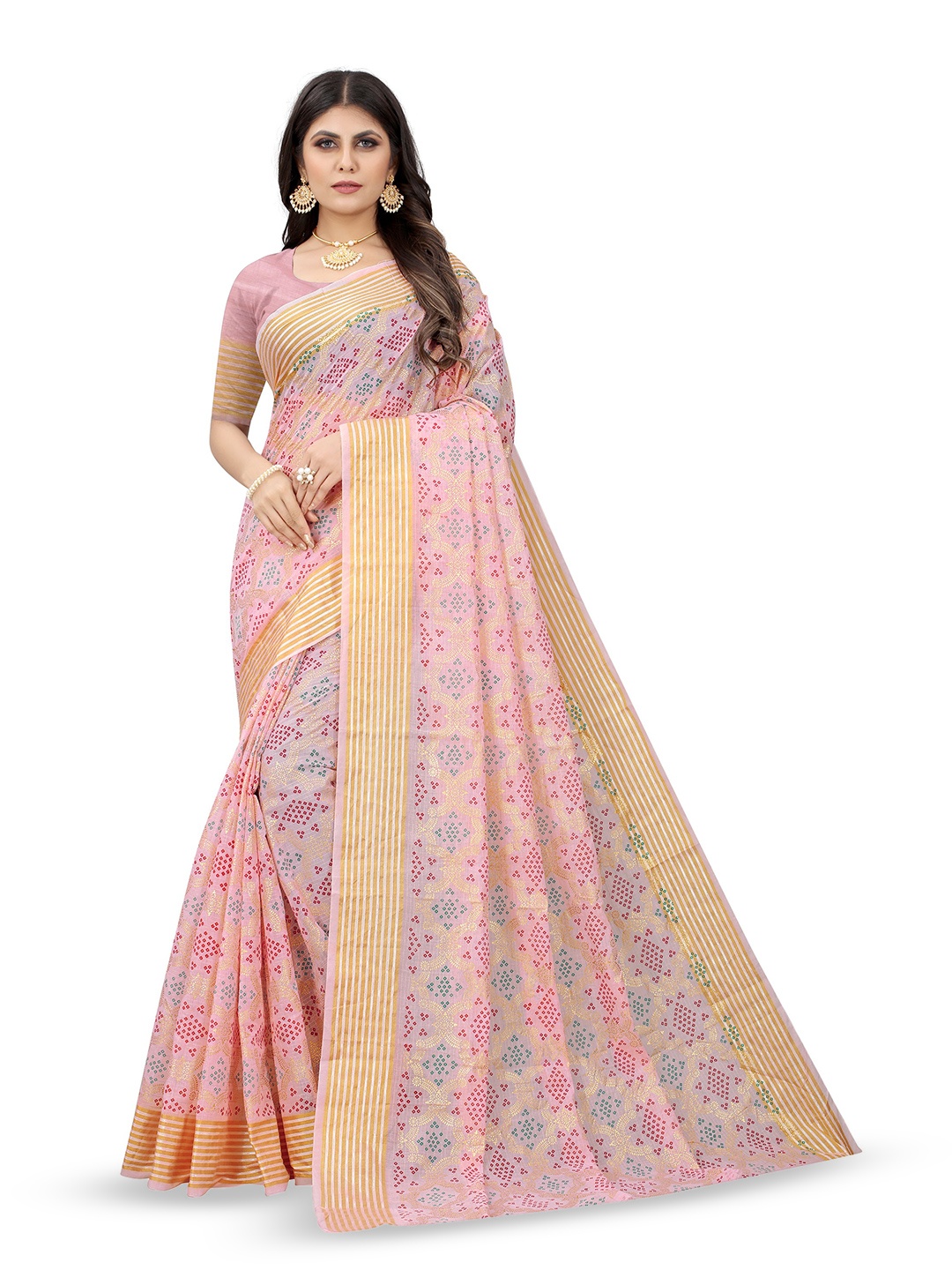 

V3 FASHION STUDIO Floral Pure Cotton Handloom Banarasi Zari Saree, Pink