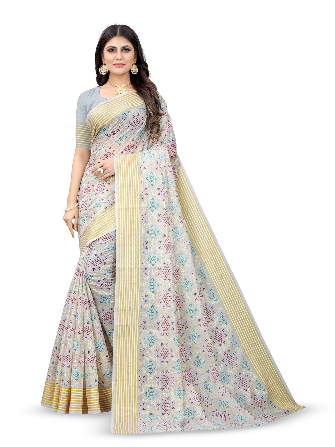 

V3 FASHION STUDIO Ethnic Motifs Pure Cotton Banarasi Saree, Grey