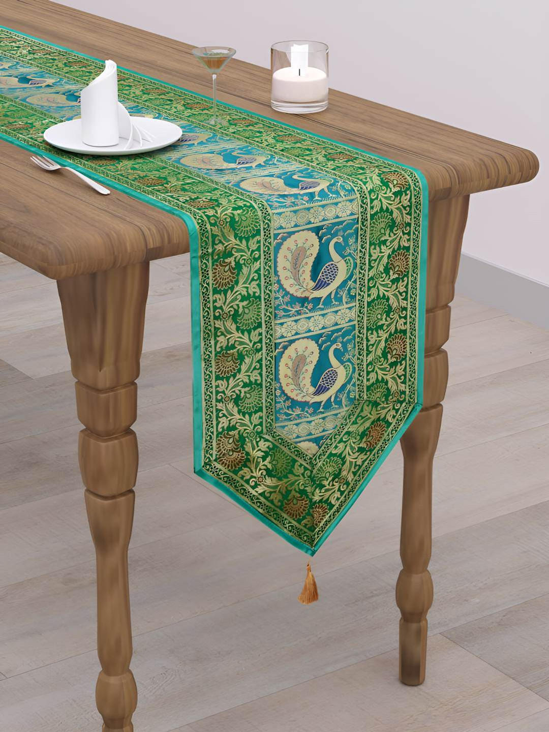 

E-Ezra Green and Blue Embellished Table Runners