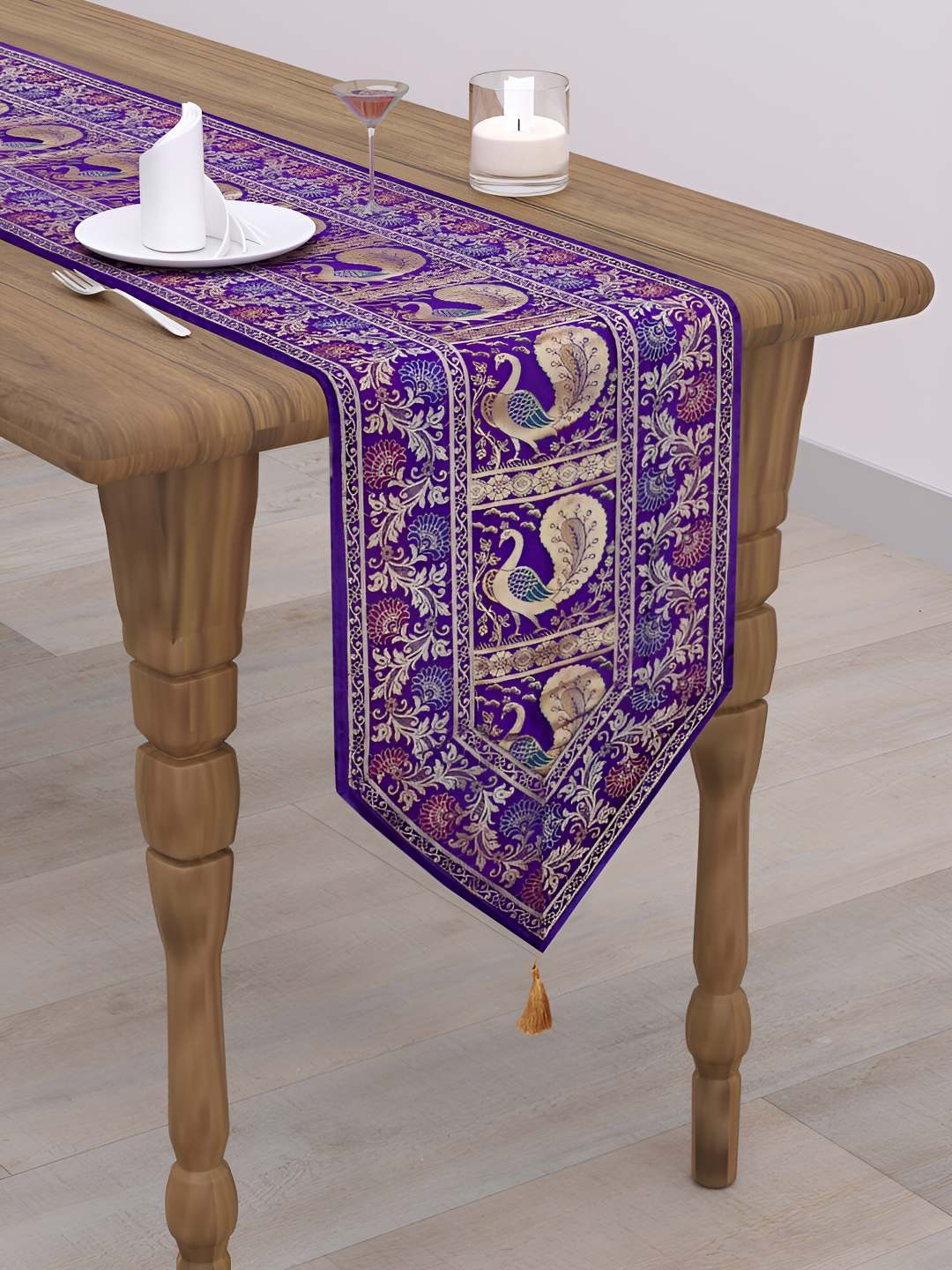 

E-Ezra Purple and Goldtoned Embellished Table Runners