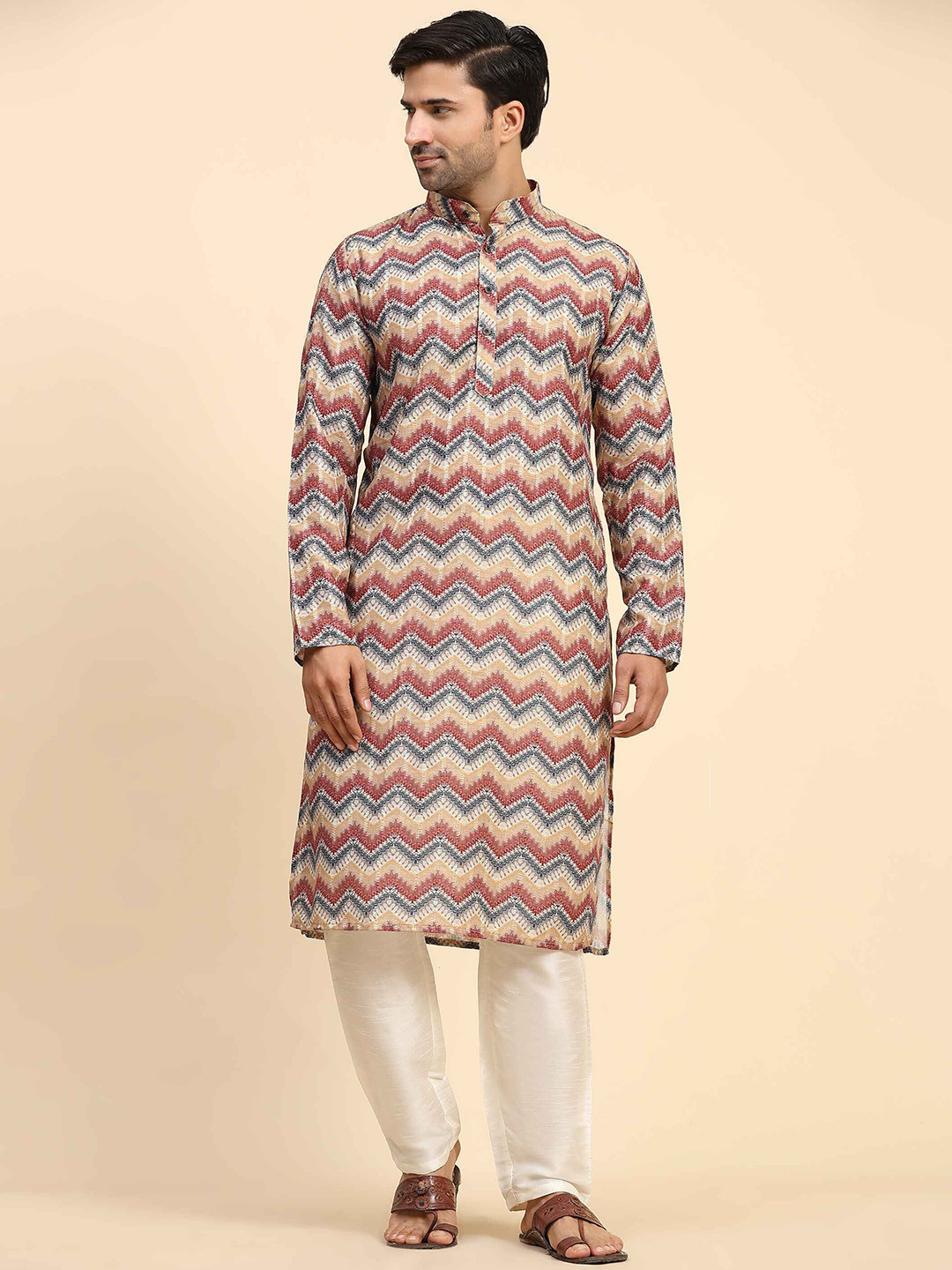 

Cult Indie Chevron Printed Straight Kurta, Beige