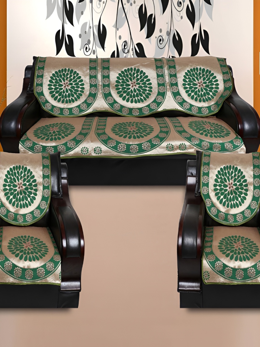 

TANLOOMS Green & White 6Pcs Self Design 5 Seater Sofa Covers