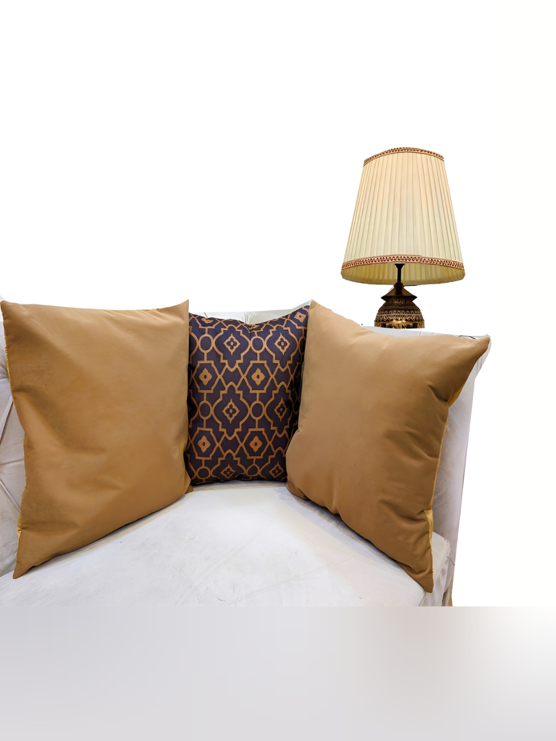 

Good Vibes Brown & Navy Blue 3 Pieces Ethnic Motifs Velvet Square Cushion Covers