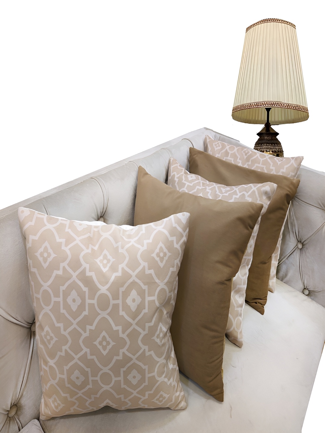 

Good Vibes Brown & White 5 Pieces Ethnic Motifs Velvet Square Cushion Covers