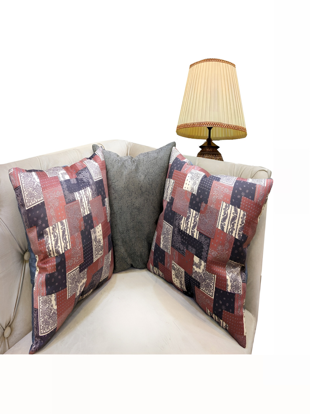 

Good Vibes Pink & Grey 3 Pieces Ethnic Motifs Velvet Square Cushion Covers