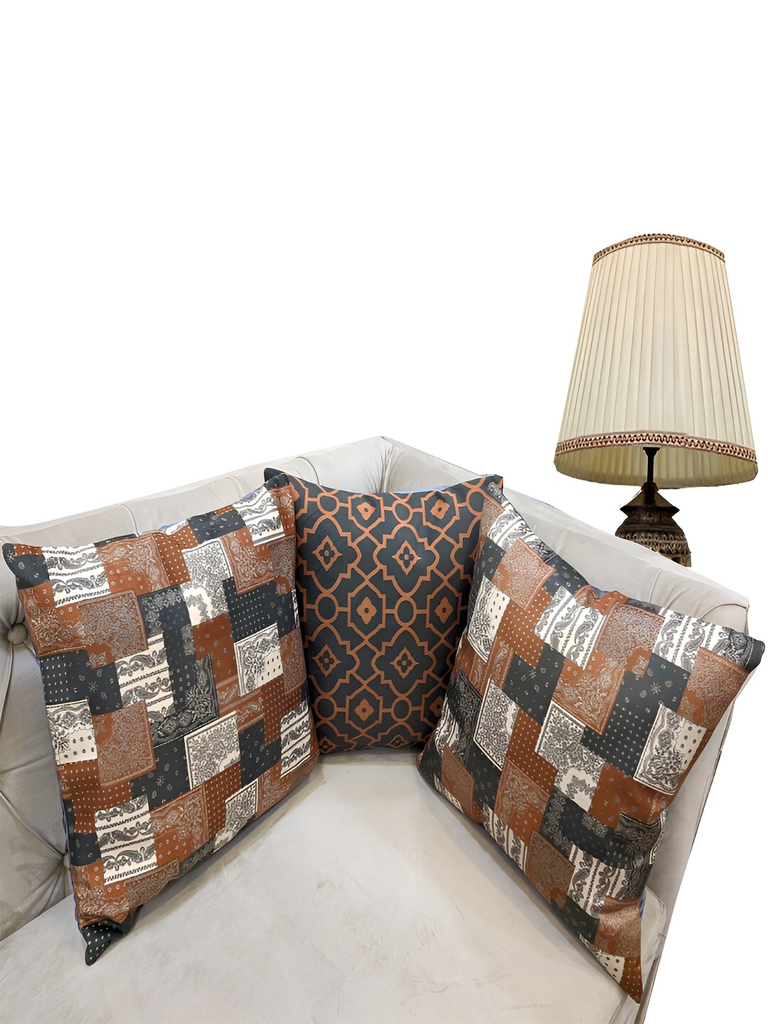 

Good Vibes Green & Orange 3 Pieces Ethnic Motifs Velvet Square Cushion Covers