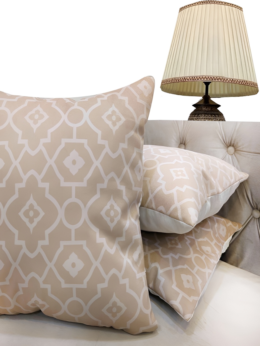 

Good Vibes Brown & White 3 Pcs Geometric Velvet Square Cushion Covers