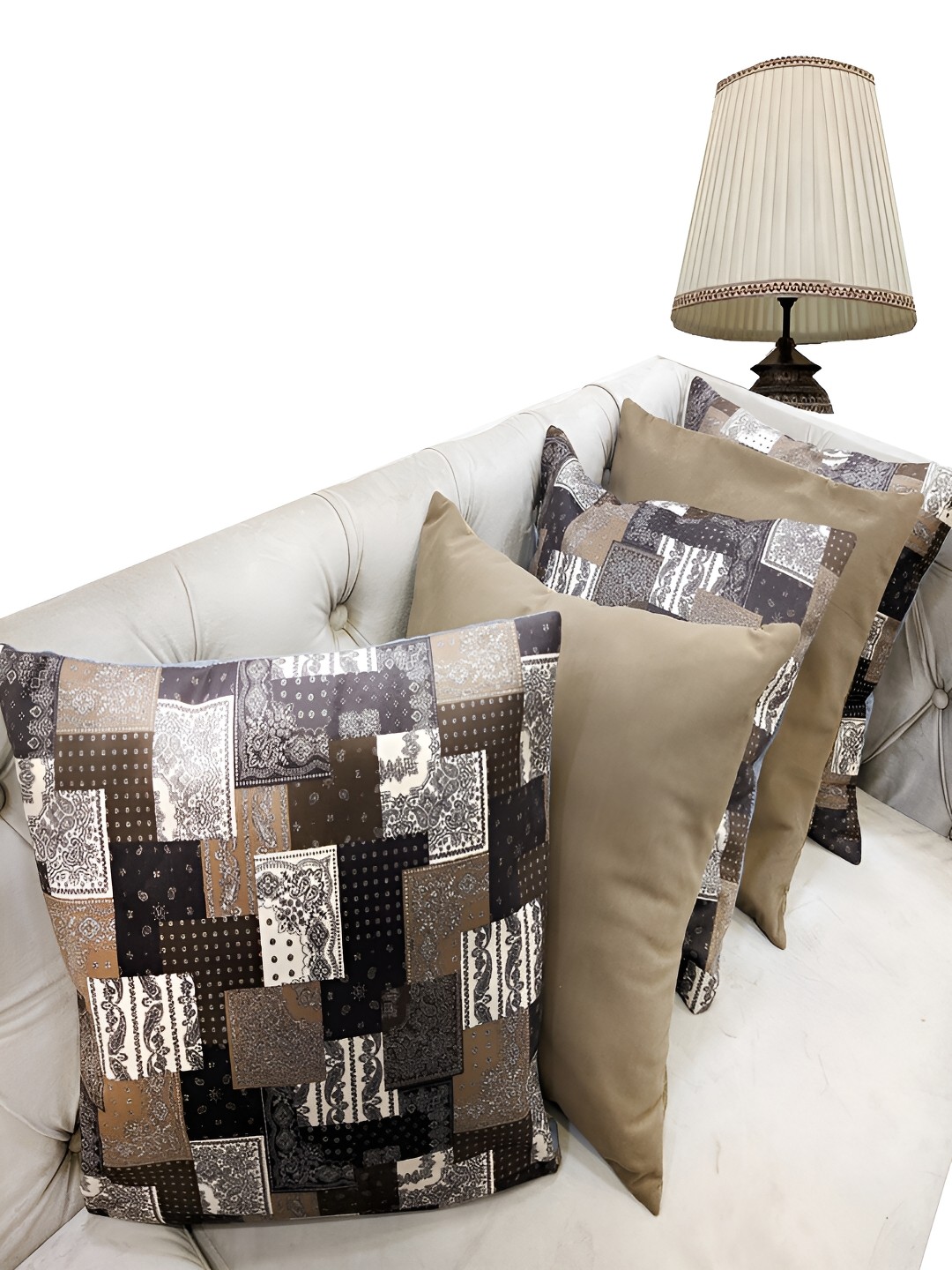 

Good Vibes Brown & Black Printed 5 Pcs Velvet Square Cushion Covers