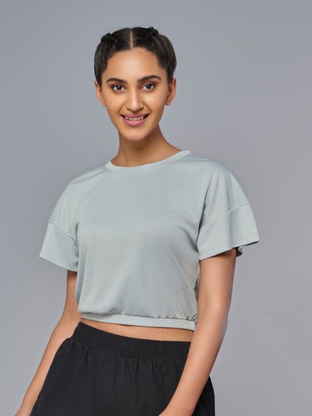 

RYZ Round Neck Sports Crop Top, Green