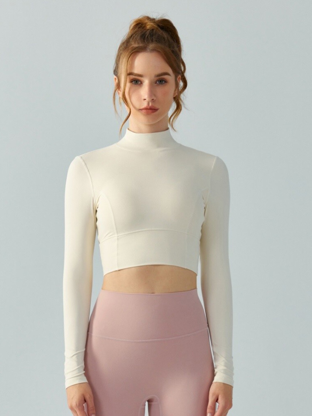 

RYZ High Neck Cut Out Moisture Wicking Sports Fitted Crop Top, Off white