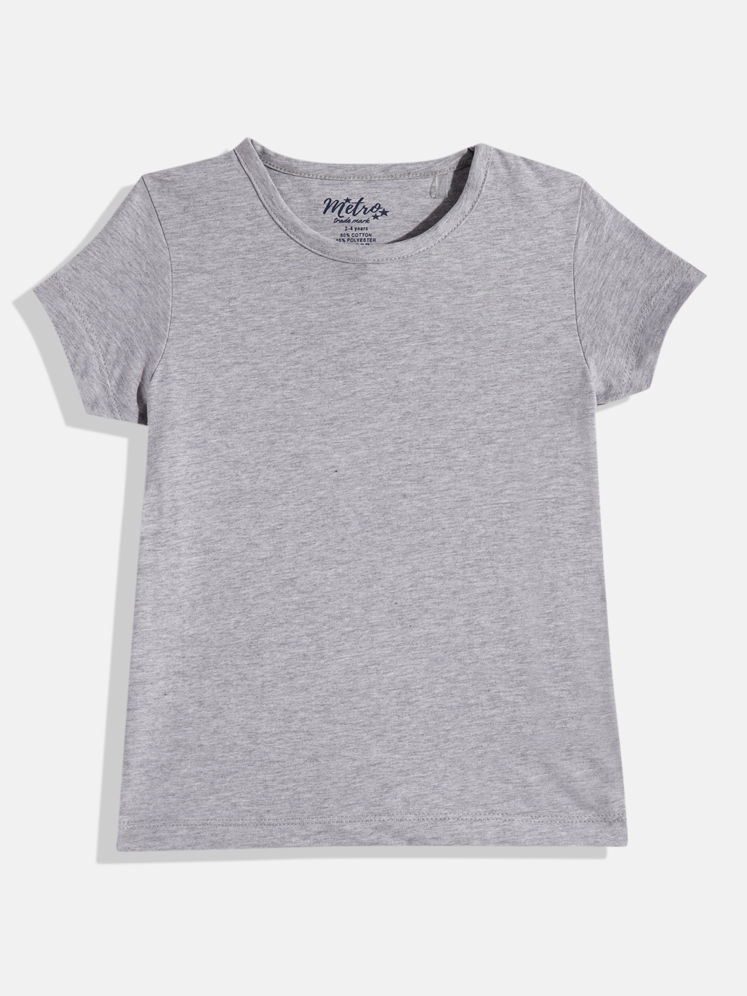 

METRO KIDS COMPANY Girls Pure Cotton T-shirt, Grey melange