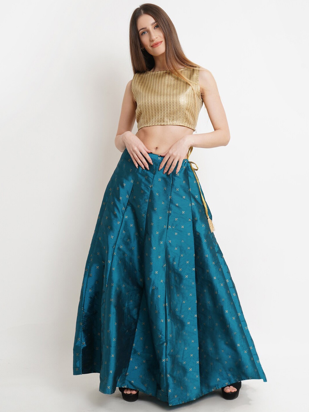 

Purple State Foil Print Semi-Stitched Lehenga Choli, Teal