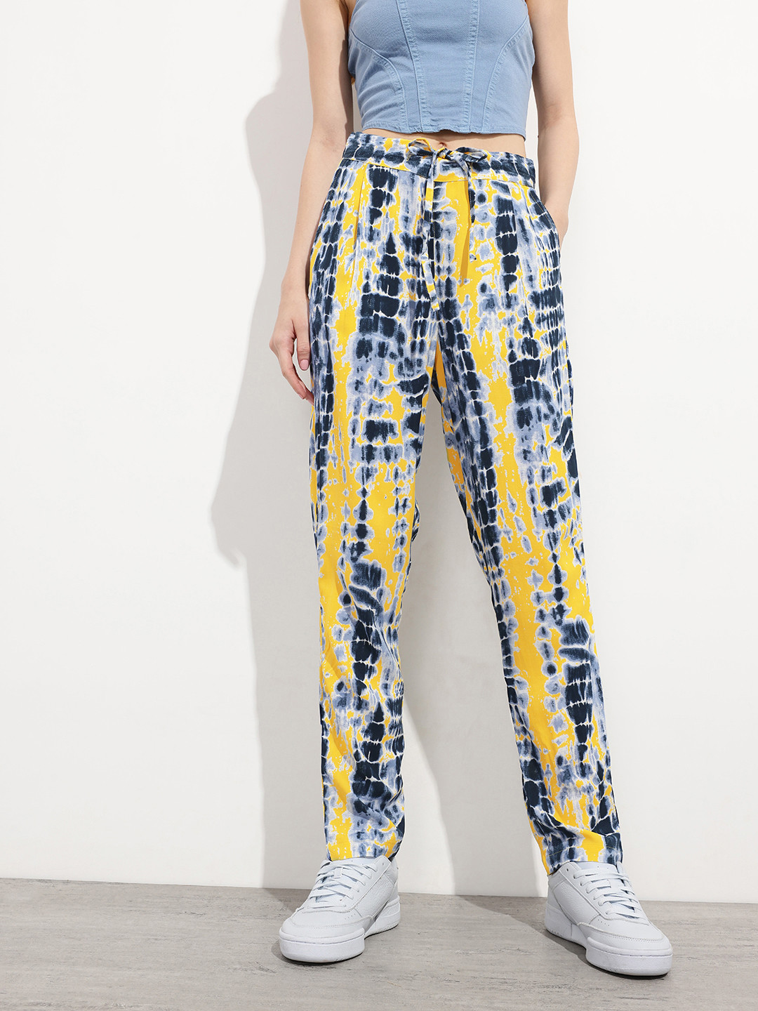 

DressBerry Women Shibori Spectrum Pleat-Front Summer Trousers, Navy blue