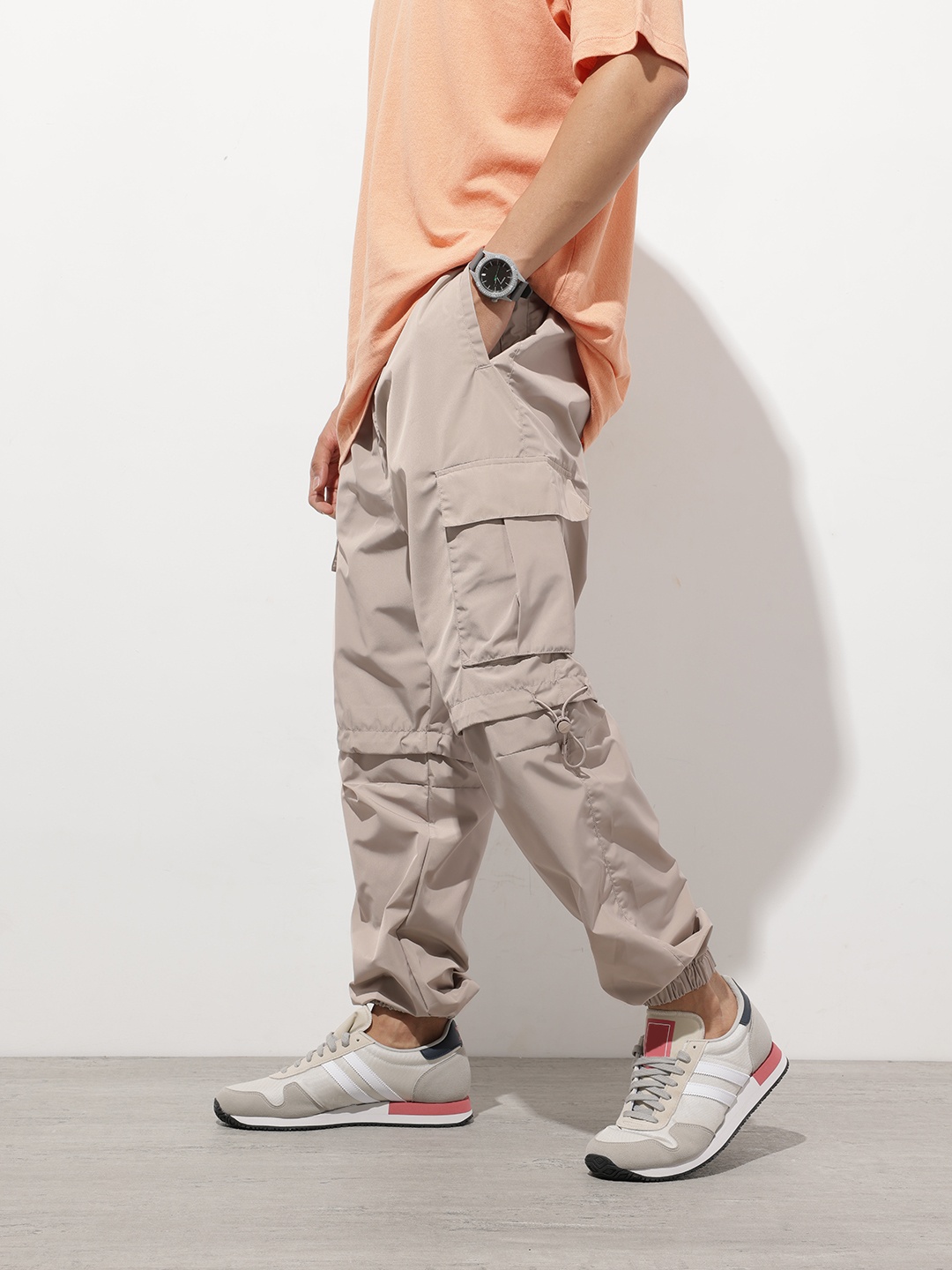 

Kook N Keech Men Utilitarian Baggy Convertible Cargos, Beige