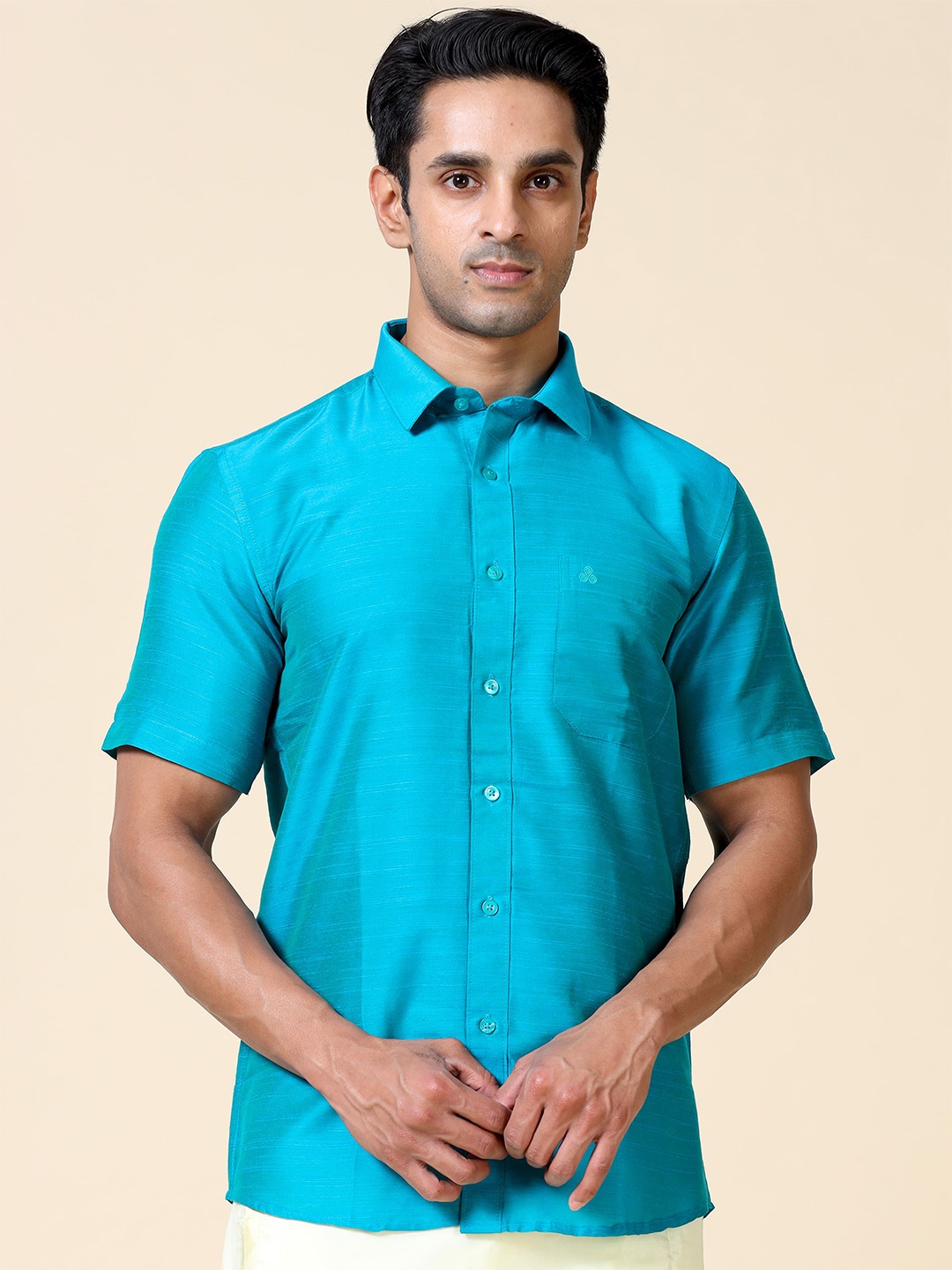 

TATTVA Classic Slim Fit Short Sleeves Ethnic Shirt, Blue